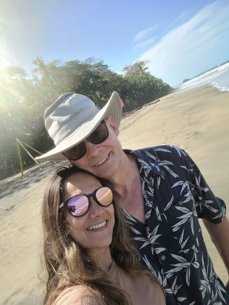 B and A taking a selfie on the beach. 